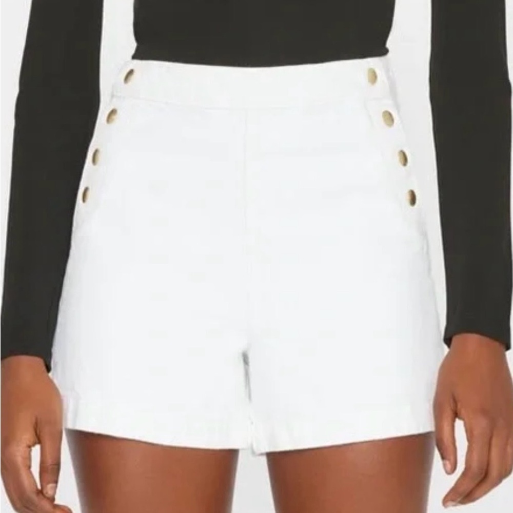 Frame Denim Sailor Snap White Shorts with Gold Buttons
